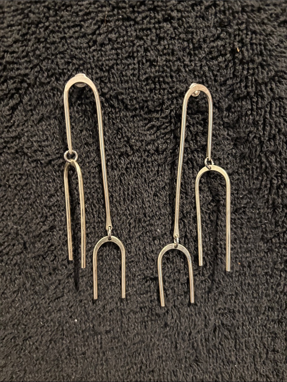 Modern Silver Double-Arch Drop Earrings